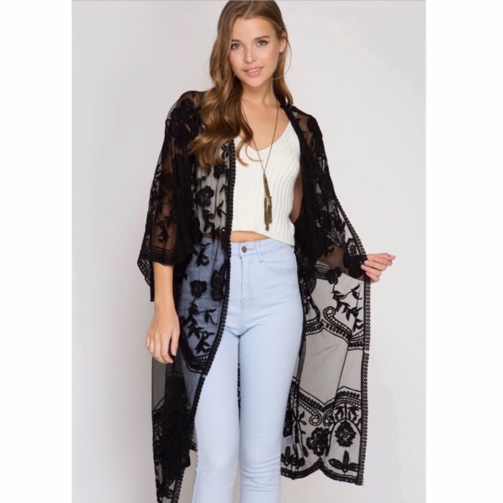 • H P• LAST S/M Crochet Lace Kimono - Slate - Picture 6 of 8